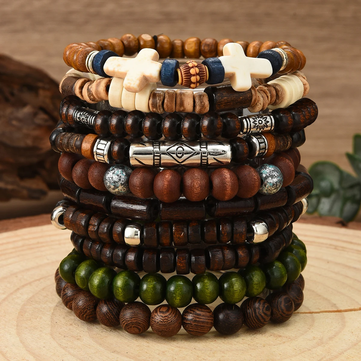 10 قطع خمر الأزياء مضفر مطرز أساور مجموعة للرجال النساء الرجعية الصليب متعدد الطبقات مطرز سلسلة مجوهرات اكسسوارات هدايا #2