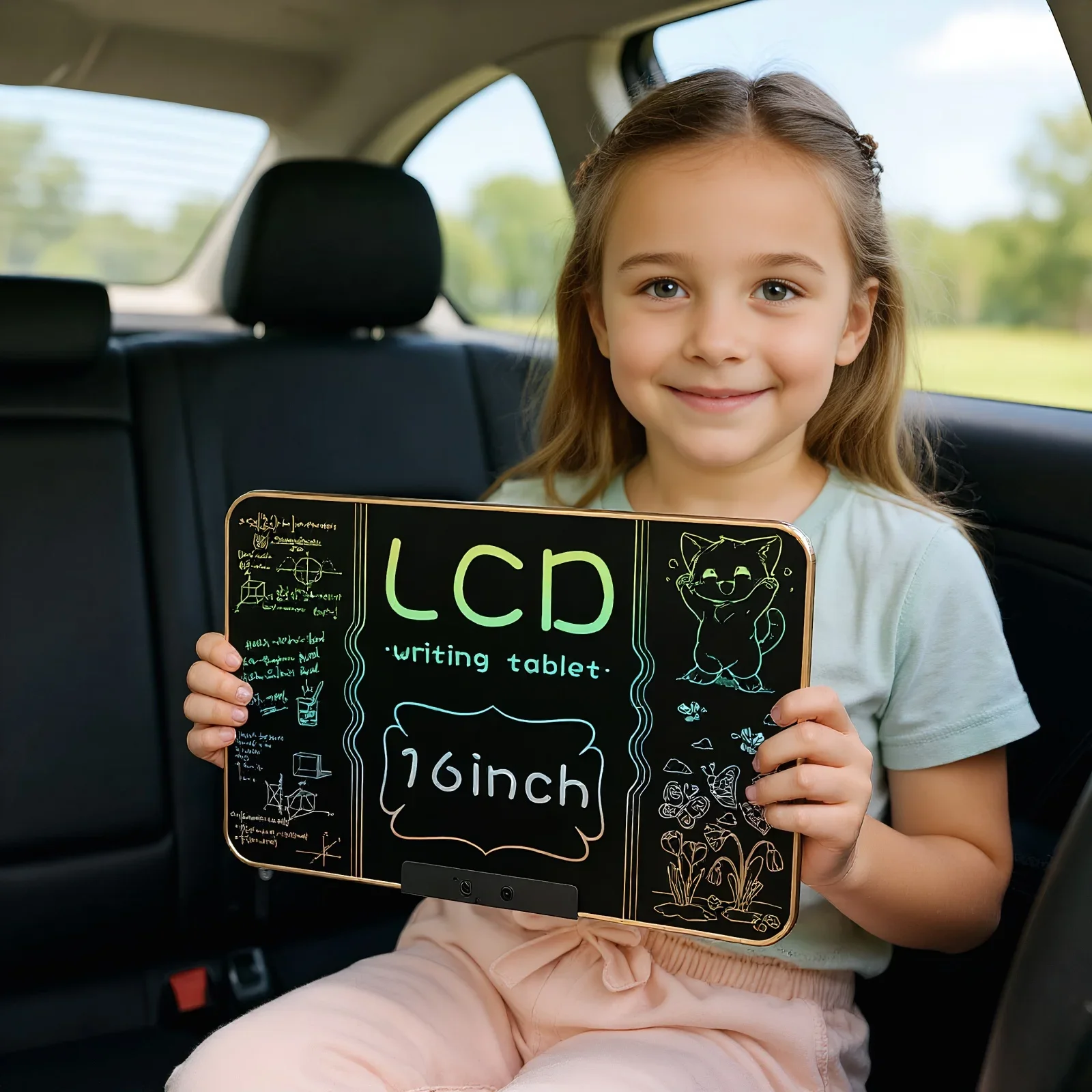 แท็บเล็ตเขียน LCD แบบชาร์จไฟได้ ขนาด 16 นิ้ว กระดานวาดภาพสีสันสดใสสำหรับเด็ก ของเล่นเสริมการเรียนรู้สำหรับโรงเรียนและบ้าน