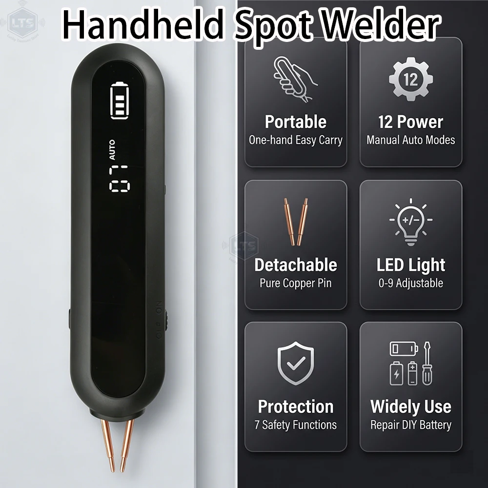 

12 Gears Spot Welder Adjustable Portable Handheld Digital Display Mini Spot Welding Machine Automatic Trigger for 18650 Battery