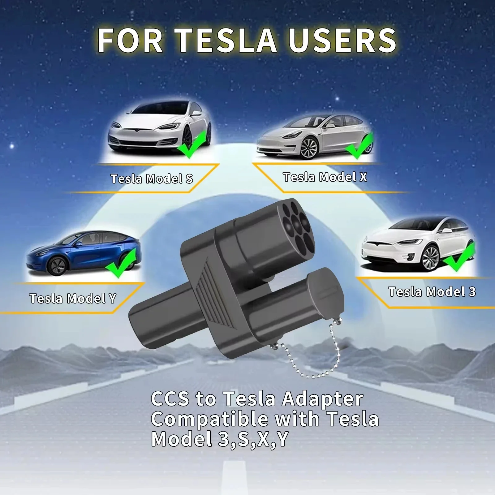 NTO Type2 Charging Adapter for Tesla Model 3 Y S X CCS2 to Tesla Max 400 Amh 1000V AC+DC Compatible fast Charger Black