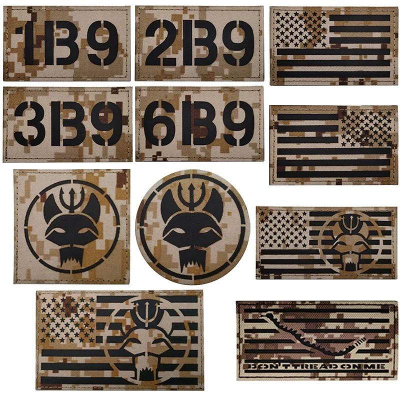 United States Flag US Seal Team Reflective Patch Desert Color Military Trident Cat Head Patch Stickers On Clothing