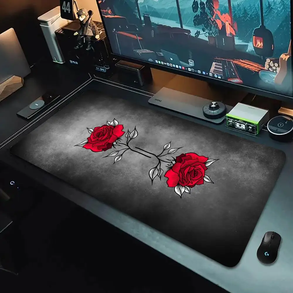 

Rose Design Mouse Pad Large Computer Office Game Table Mat XXL Rubber Anti-slip Stitched Edges Keyboard Mats Washable Desk Pads