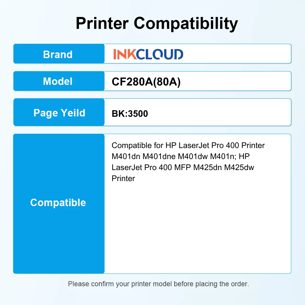 INKCLOUD 80A متوافق مع HP 80A CF280X CF280A 80X يستخدم مع HP LaserJet Pro 400 M410 M401D M401A M401N M401 #2