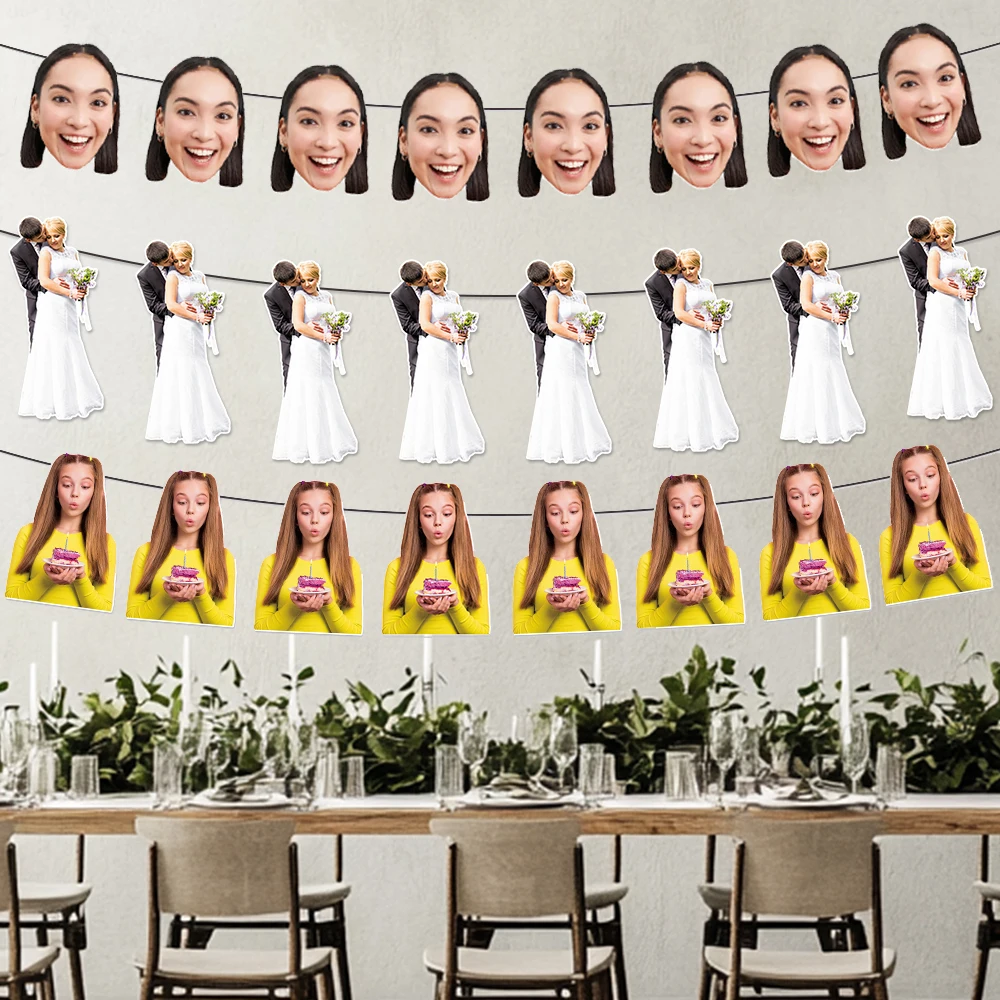 8 Stück anpassbare Party-Banner, personalisierbar, lustiges Foto-Banner-Design, Geburtstag, Hochzeit, Junggesellenabschied, verschiedene Gesichtsbanner