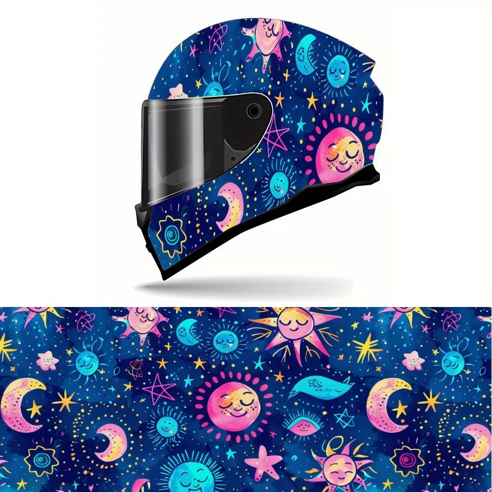 

Cute Celestial Bodies Full Face Helmet Vinyl Wrap Sticker, Waterproof Scratch-Resistant Self-Adhesive PVC Decals, Artistic Aesth