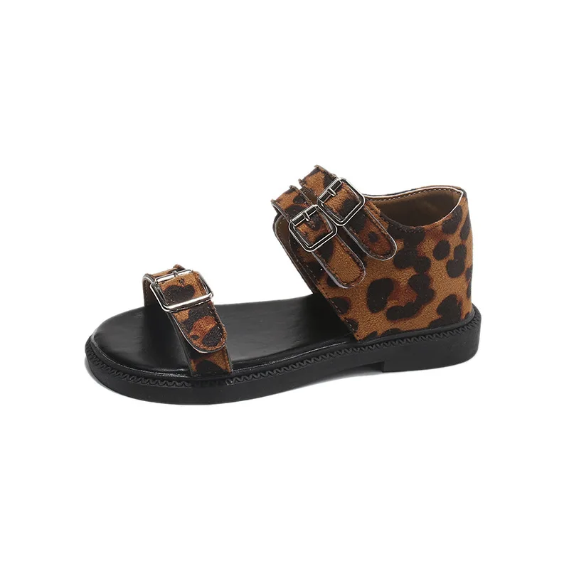 Girls Roman Sandals Summer Children's Buckle Strappy Leopard Print shoes kid's Toe Open Baby Princess Trendy Sandals