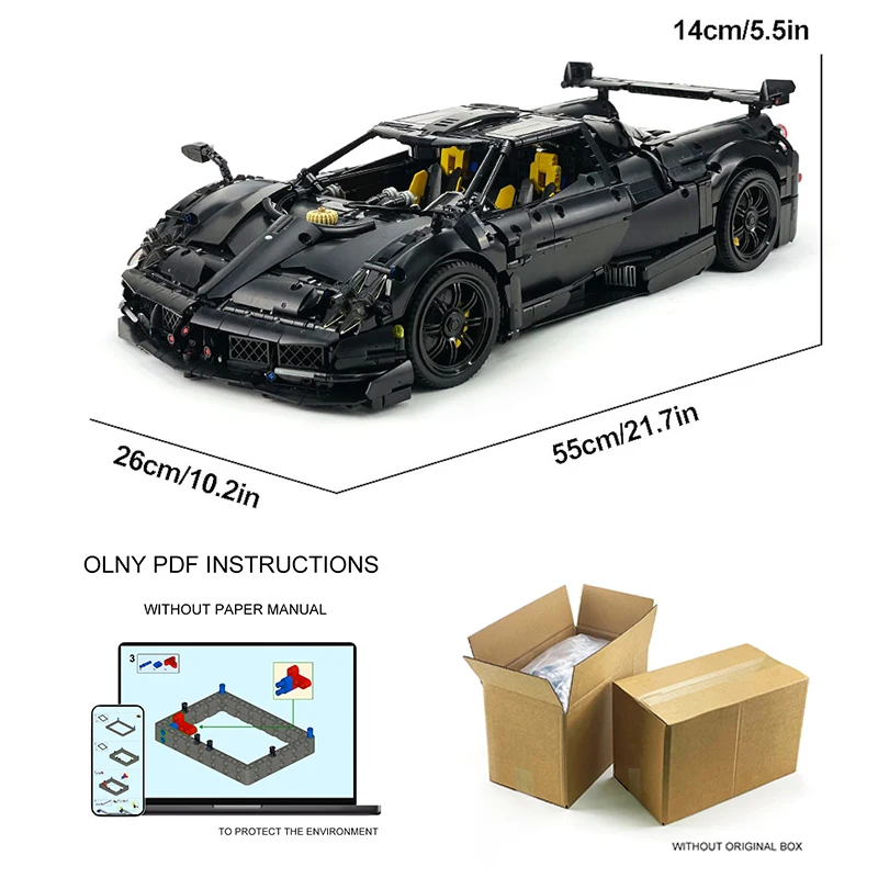 Preto de luxo edição limitada supercar escala 1:8 modelo blocos de construção tijolos montagem quebra-cabeça brinquedos diy presentes natal para crianças