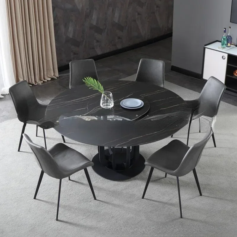 Imported Rock Plate Light Luxury Carbon Steel Round Table Italian Designer Villa Home Table Rock Plate Dining Table