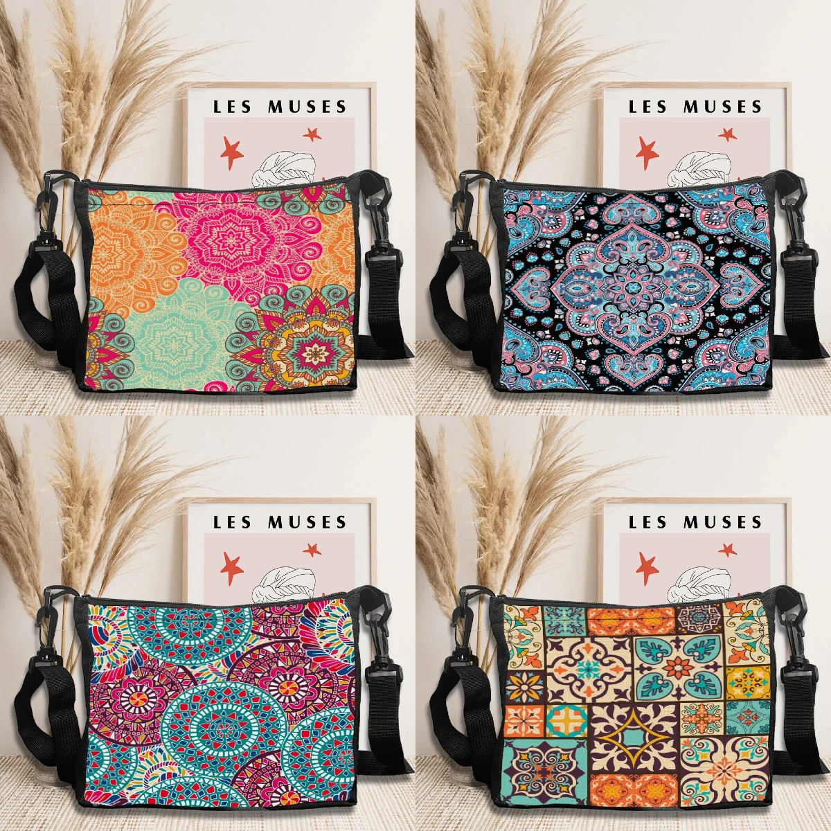 

Vintage Bohemian Style Crossbody Bag, Colorful Ethnic Fashion, Polyester, Adjustable Strap Messenger Bag Portable Storage Bag