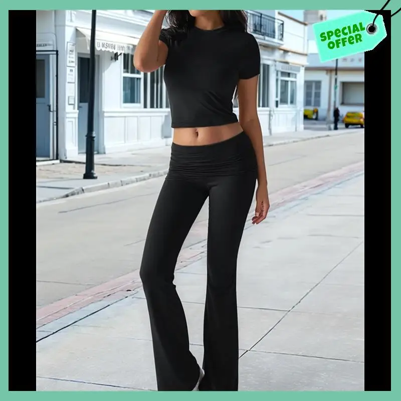 

Sturdy Women's 2 Piece Outfits Lounge Sets Ruched Short Sleeve Tops High Waisted Wide Leg Pants Tracksuit Sets