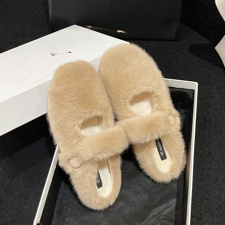 Slippers Casual Shoes Woman 2024 Pantofle Flip Flops Loafers Cover Toe Luxury New Plush Flat Basic with fur Rome Rubber Slid