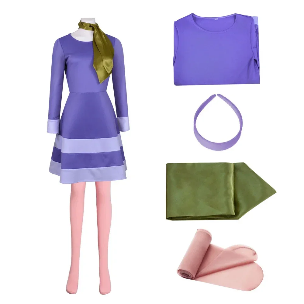 New Anime Doo Where Are You Daphne Blake Cosplay Costume Adult Women Purple Dress Suit Uniform Fashion Sexy Halloween Clothes