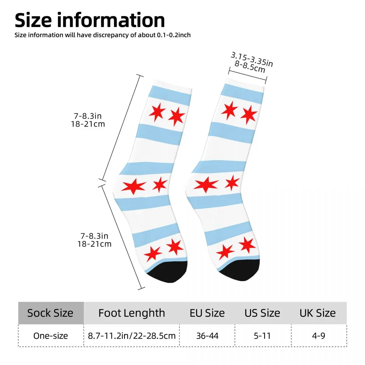 Chicago Flag Kawaii Socks Travel Cartoon Pattern Socks