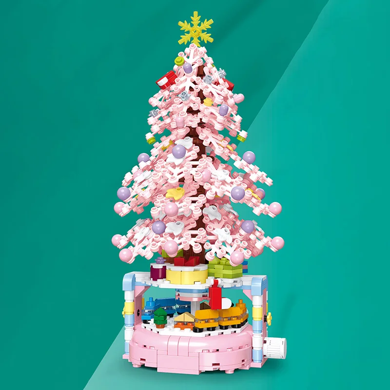 Christmas tree building block potted decorations, large and small green, Barbie powder, Christmas holiday gifts