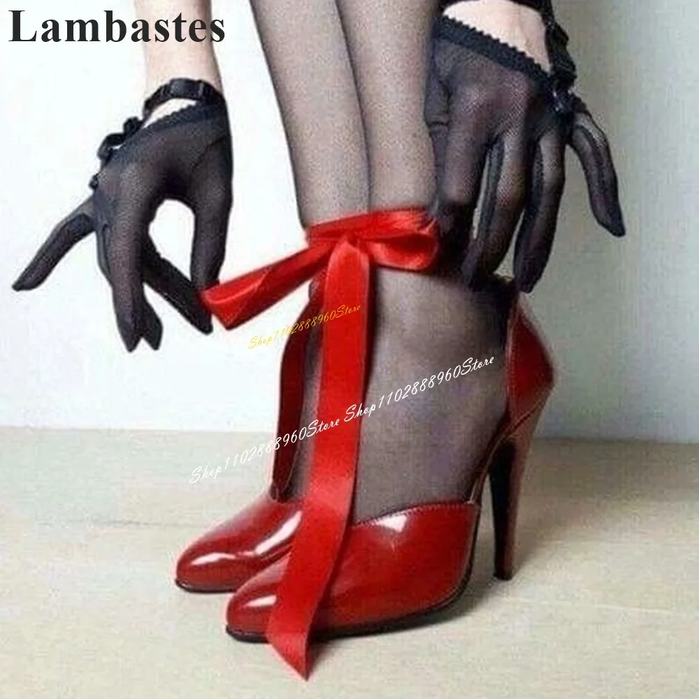 

Trending Side Empty Red Patent Leather Pumps Thin High Heel Women Shoes Slip On Pointed Toe 2024 Fashionable Zapatillas Mujer