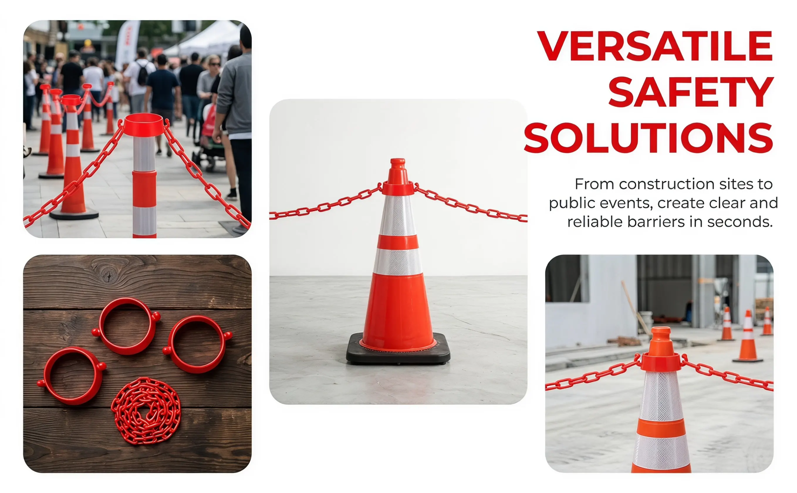 20pcs Plastic Cone Chain Connectors for Traffic Cones – Red Hook Barrier Chains for Parking, Driveway & Construction