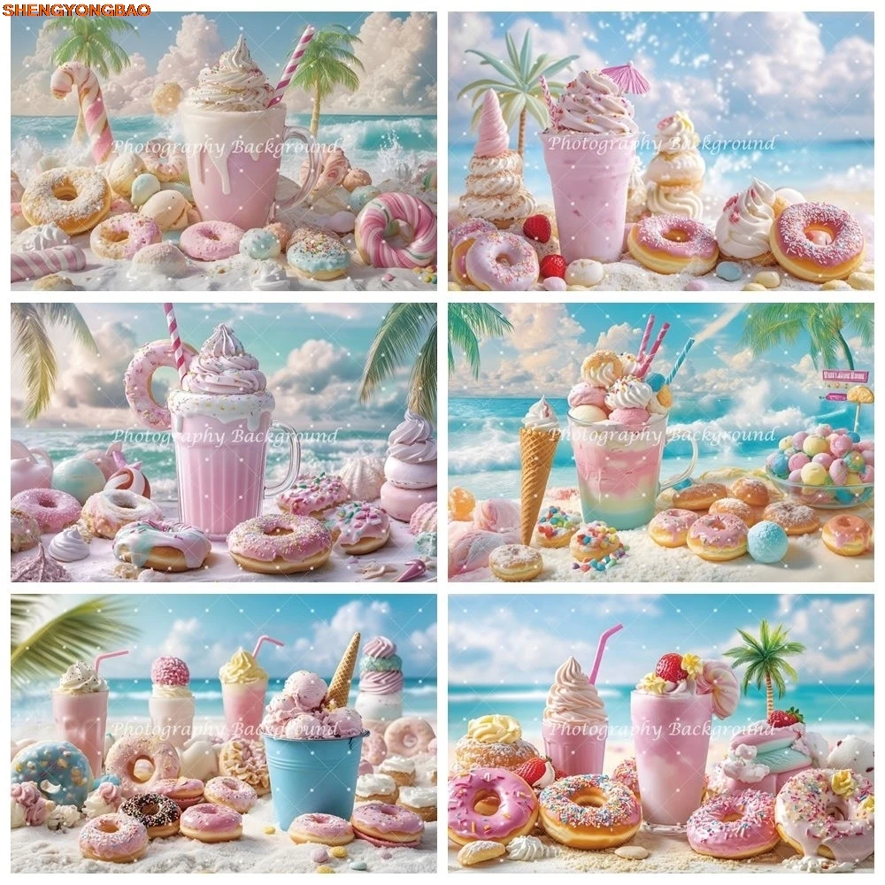 

Summer Seaaside Beach Sweet Donuts Ice Cream Backdrop Baby Shower Kid Birthday Holiday Party Photography Background Photo Studio