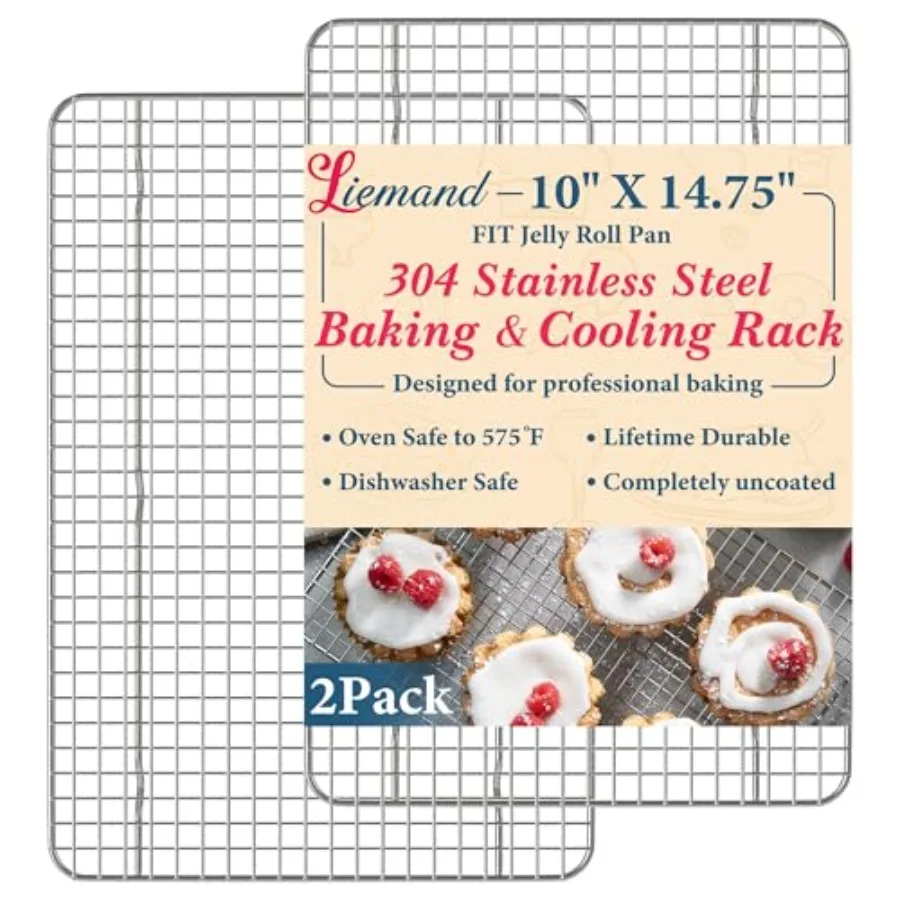 

Cooling Racks for Cooking and Baking - 10"x14.75" Oven Safe Premium Stainl Steel Heavy Duty Baking Rack Tight-Wire, Fits Jelly