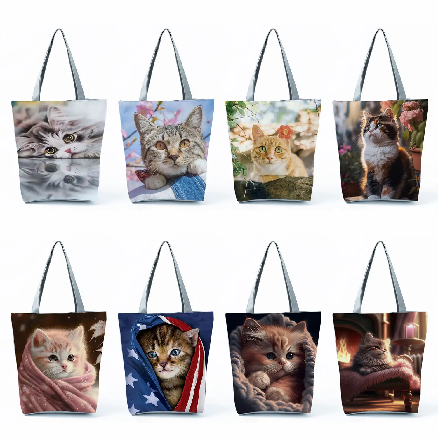 Shopping Bags Kawaii Pet Printed Casual Shoulder Bag Handbags for Women Cute Animal Cat High Capacity Travel Beach Tote Portable