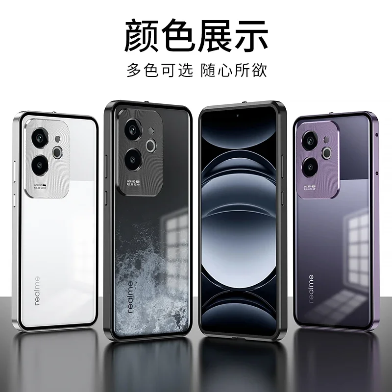 For Realme GT6 China Version Case Aluminum Metal Frame Front and Back Cover For Realme GT 6 CN Magnetic Shockproof Bumper Funda