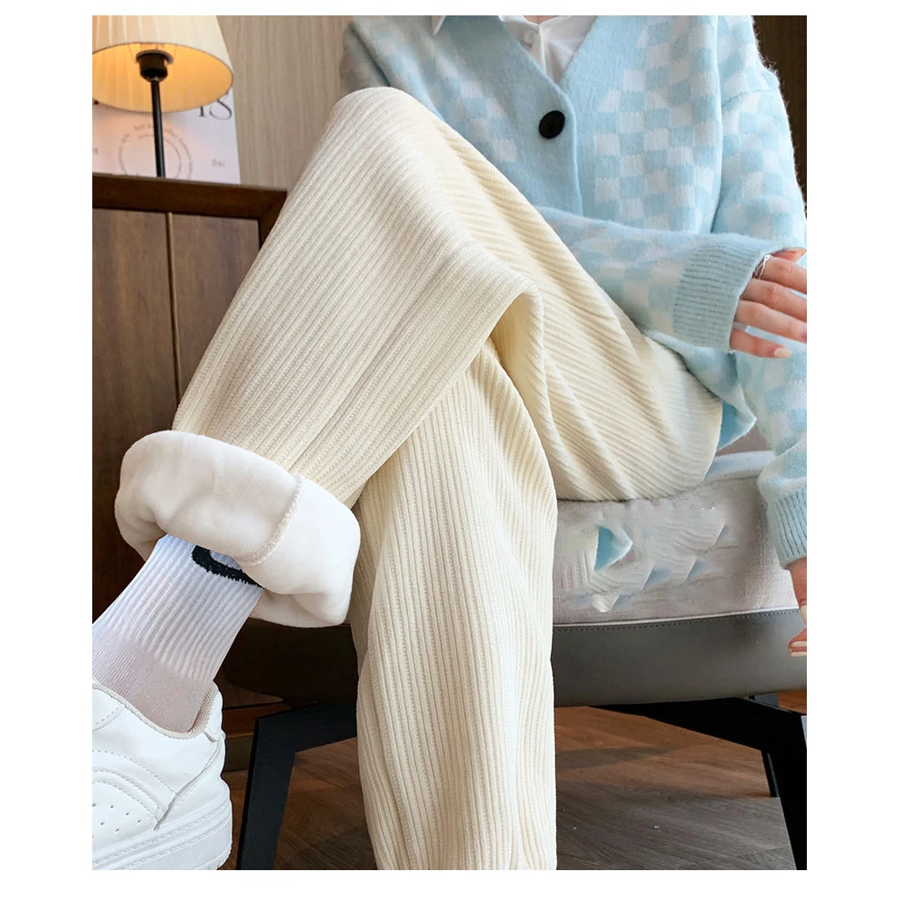 Women Warm Winter Plush Thick Cashmere Corduroy Pants Female Casual Korean Style Sweatpants Loose Harem Long Trousers Joggers