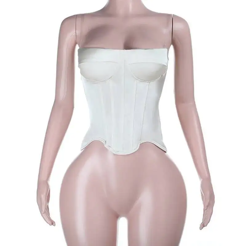 الساتان مثير 25368 عارية الذراعين صديرية دائرية مشد للنساء 2025 نمط جديد الساخن فتاة سترة مشد 2025 فستان صيفي رداء Vestido النساء