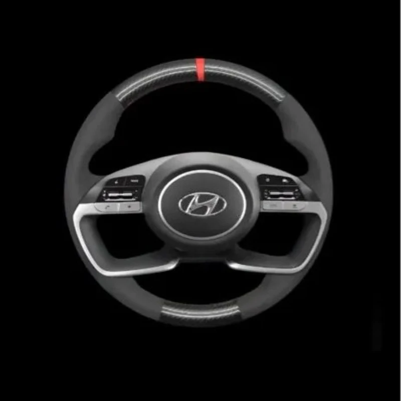 

Для Hyundai Tucson 2021 2022 I20 Bayon 2020-2022 ручная прошивка из черной замши из углеродного волокна, нескользящий чехол на руль автомобиля