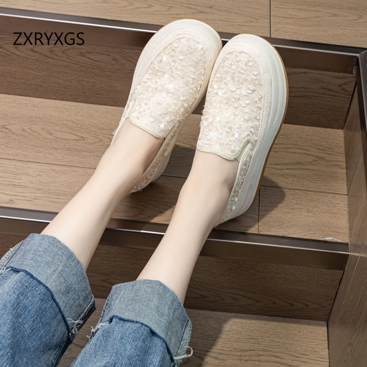 ZXRYXGS-zapatillas de deporte con lentejuelas para mujer, zapatos de plataforma con aumento, cómodos, suela suave, antideslizantes, tendencia, Primavera, 2024