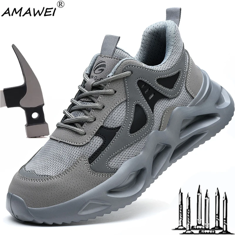 Work Sneakers Steel Toe Shoes Men Safety Shoes Puncture-Proof Work Shoes Boots Fashion Indestructible Footwear Security