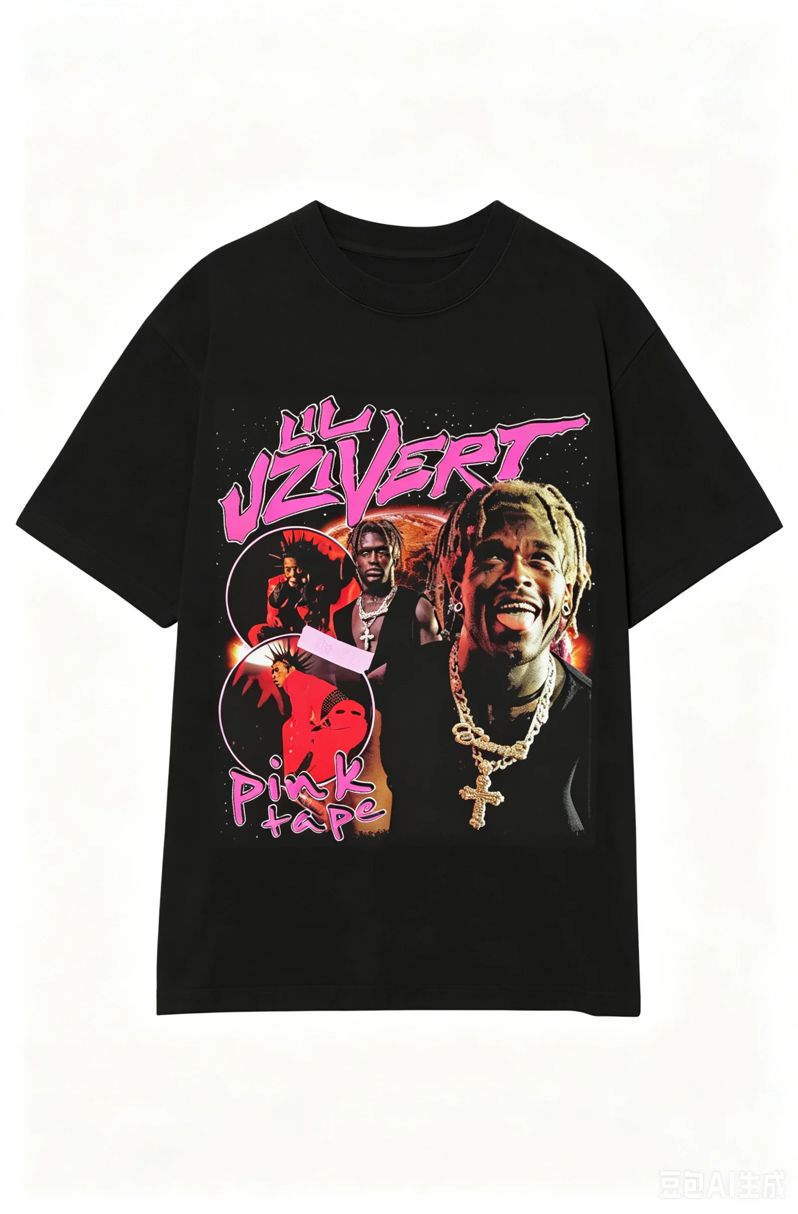Lil Uzi Vert Pink Tape Retro Collage Graphic T Shirt Pure Cotton Hip Hop Rap Oversized Unisex Fan Tee
