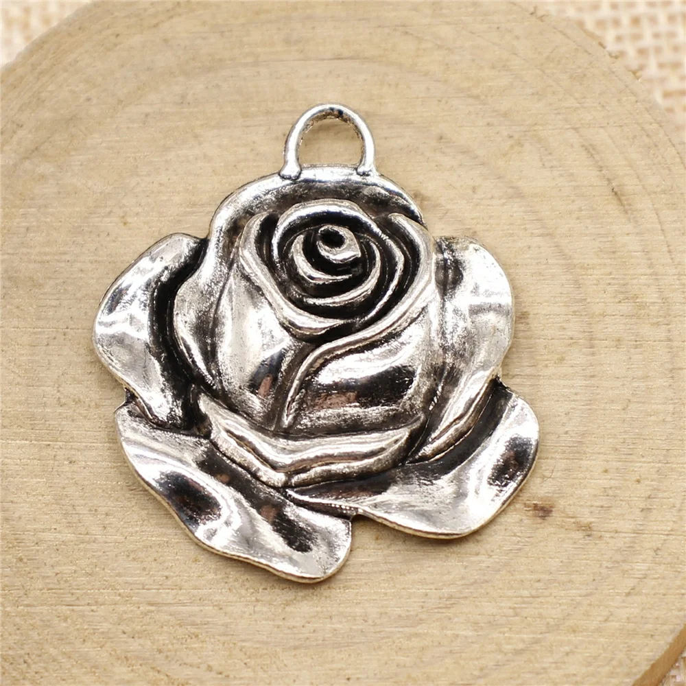 WYSIWYG 3pcs 36x33mm Flower Rose Pendant Charms Rose Flower Charm Rose Flower Pendants For Jewelry Making