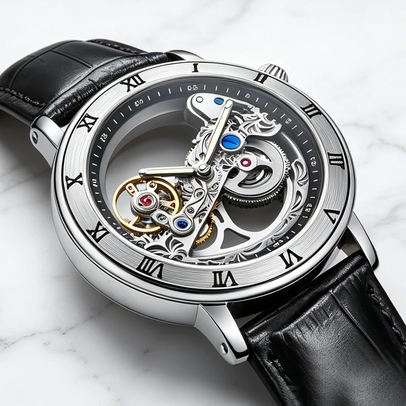 Orologio meccanico moda uomo orologi trasparenti SHENHUA automatico meccanico scheletro orologi cinturino in pelle Relogio Masculino
