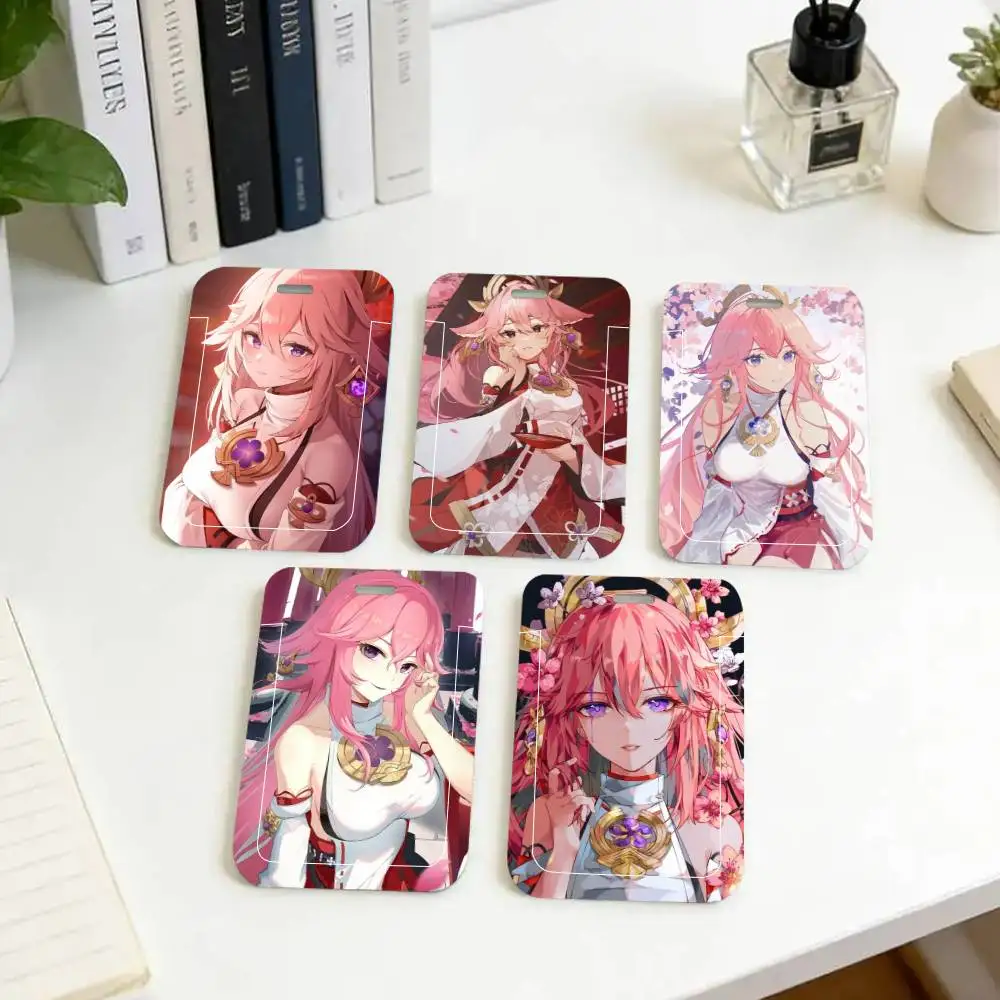Genshin Impact Yae Miko Game ID Card Holder Neck Strap Pendant Door Badge Holder Lanyards Keychain Work Credential Case Gift