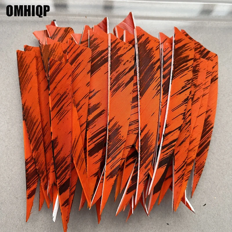 50Pcs 4Inch Right/Left Wing Shield Orange Ink Design Pattern Turkey Feather Arrow Archery Hunting Fletching for DIY