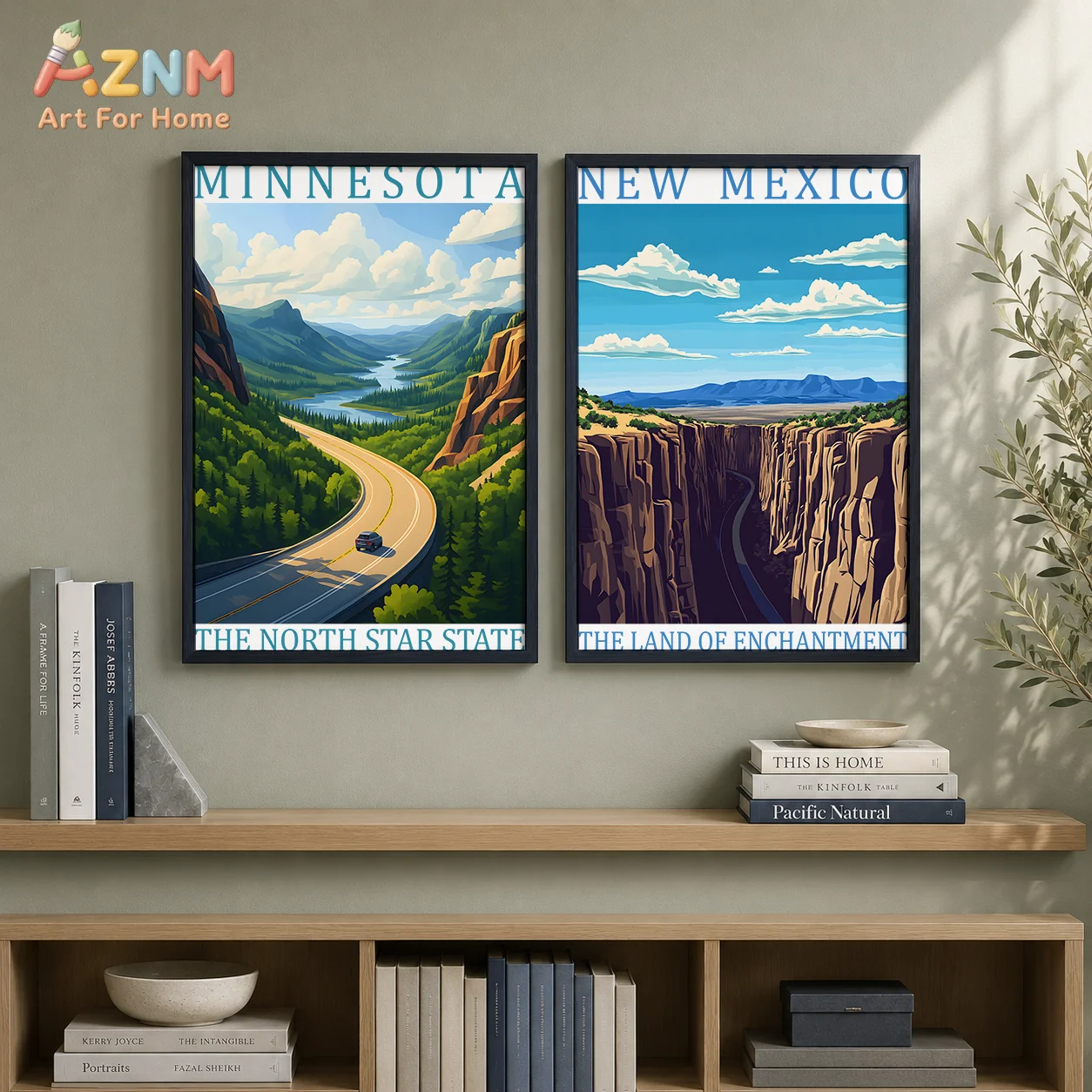 AZNM Unframed Canvas Print US State Travel Poster Wall Art Minnesota New Mexico Missouri Scenic Home Decor Poster