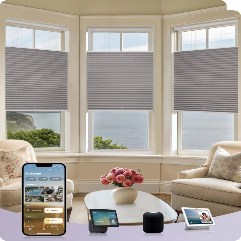 Factory Custom Shades Warm and Resistant Fabric Phone Alexa To Control Top Down Bottom Up Electric Honeycomb Blinds For Windows