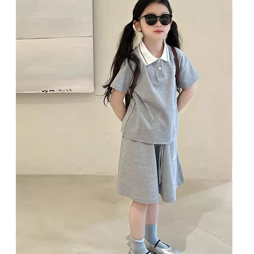 

2026 New Summer Girls Short Sleeve Polo Shirt Shorts Set Fashion Sports Tracksuit Casual Breathable Outfits Trendy Cool Clothing