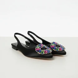 2025 Summer Women Sandals Flat Bottom Non-slip Outdoor Open Toe Beach Fashion Design Colorful Luxury Rhinestones Woman Shoes