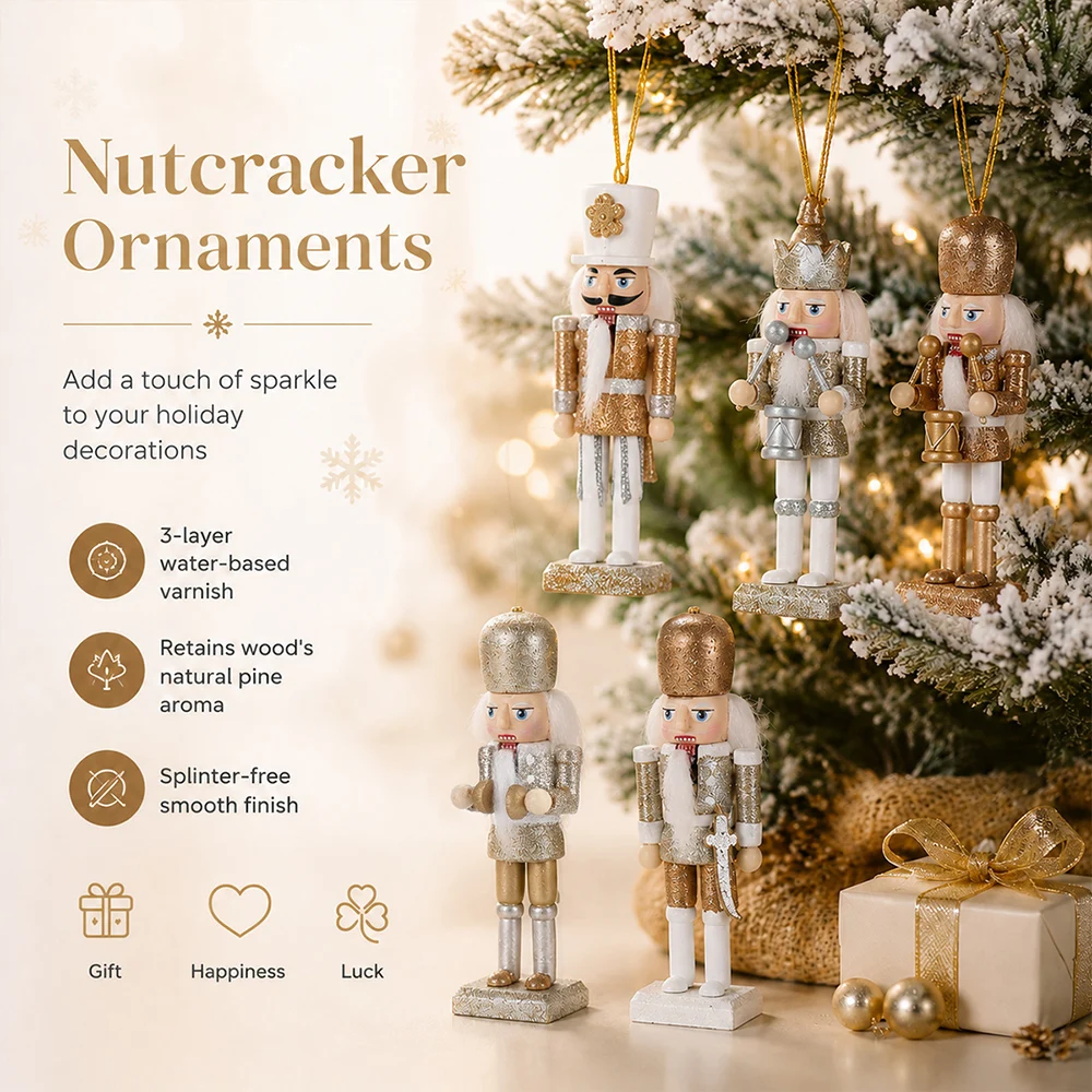 5 Stück 12cm Nussknacker-Puppen aus Holz, Handgefertigte Soldatenfiguren, Tischdekoration, Christbaumanhänger, Weihnachts- und Neujahrsdekoration – Detail 9