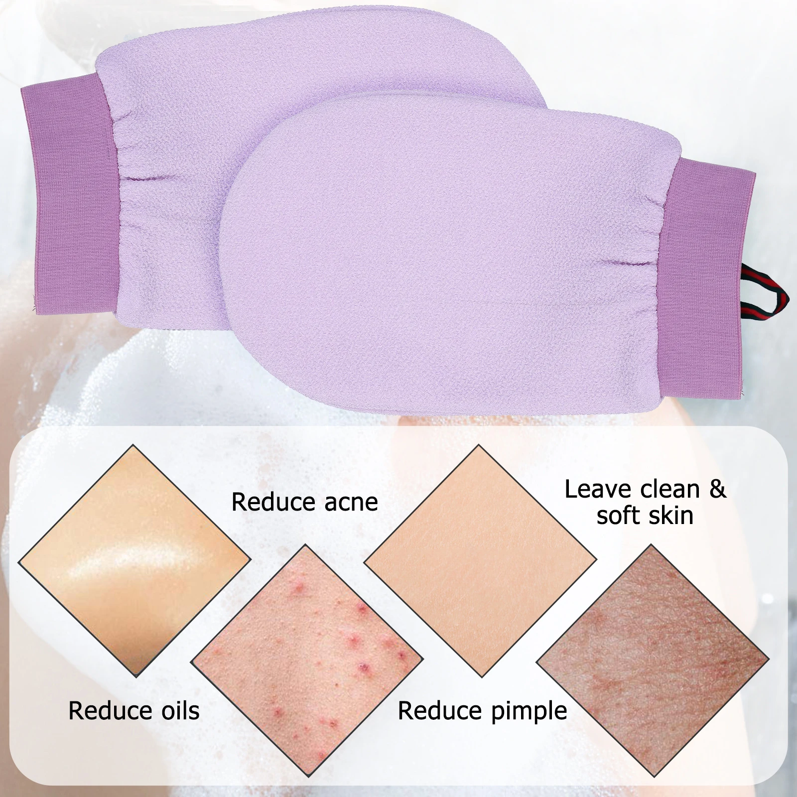 

2pcs Double Side Bath Scrub Towels Long Exfoliating Back Rubbing Gloves Plant Polyester Fabric Quick Dry Lightweight Assorted