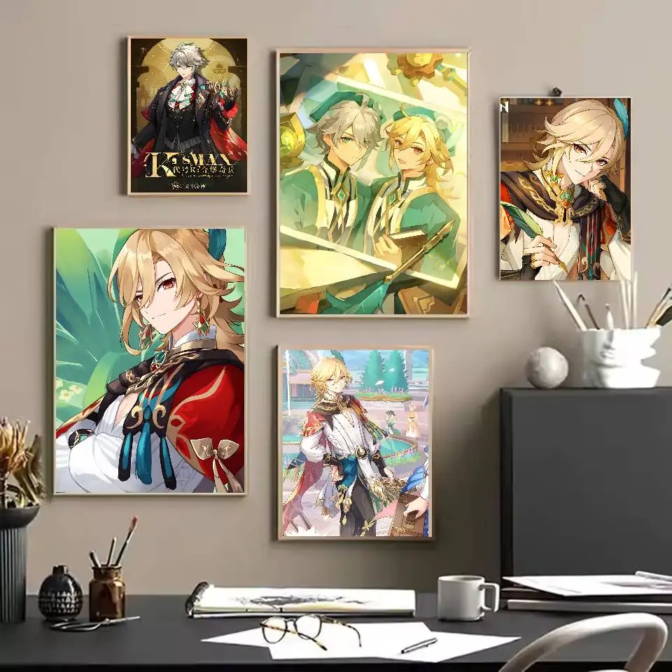 جينشين إمباكت كافيه الهيثم ملصق ذاتي اللصق فني مقاوم للماء ورقة ملصق مقهى بار غرفة النوم جدار ديكور