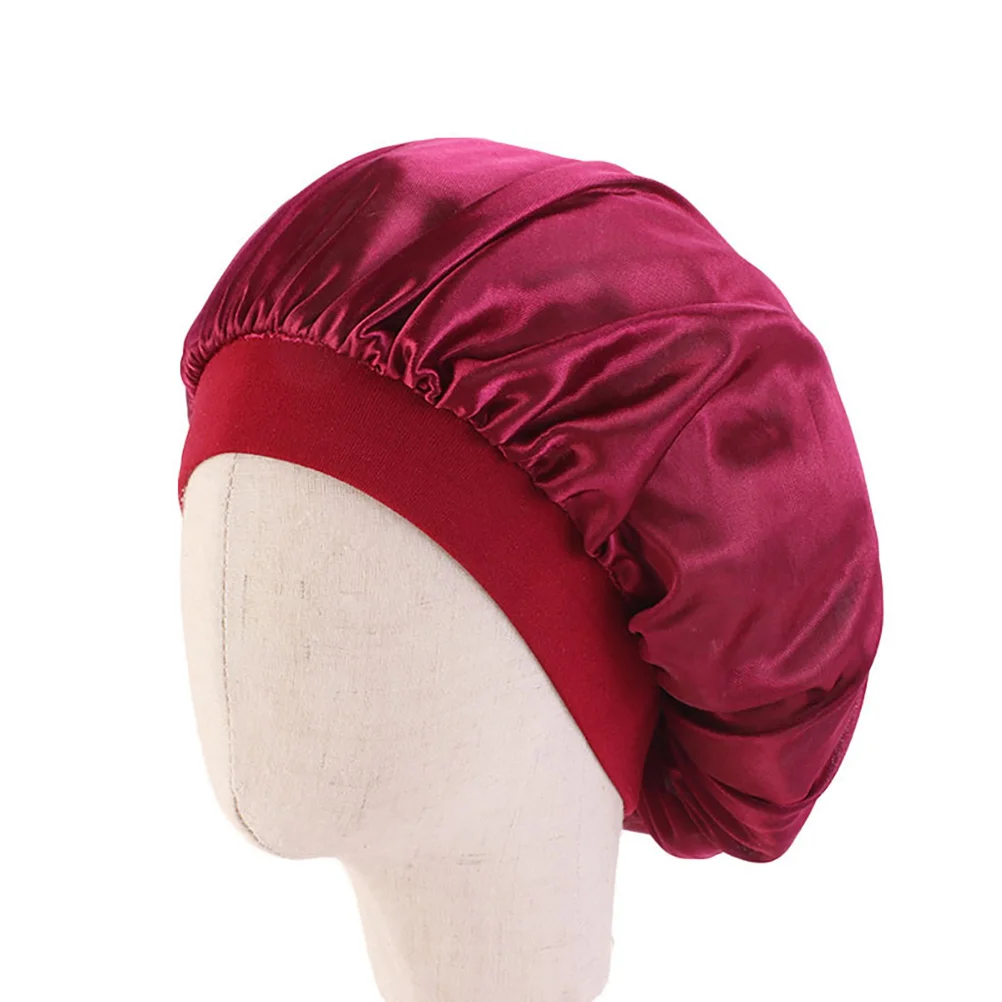 

3pcs Sleep Caps Wide Elastic Comfortable Bath Sleep Caps Hat Hair Care Simulated Silk Practical Home Use