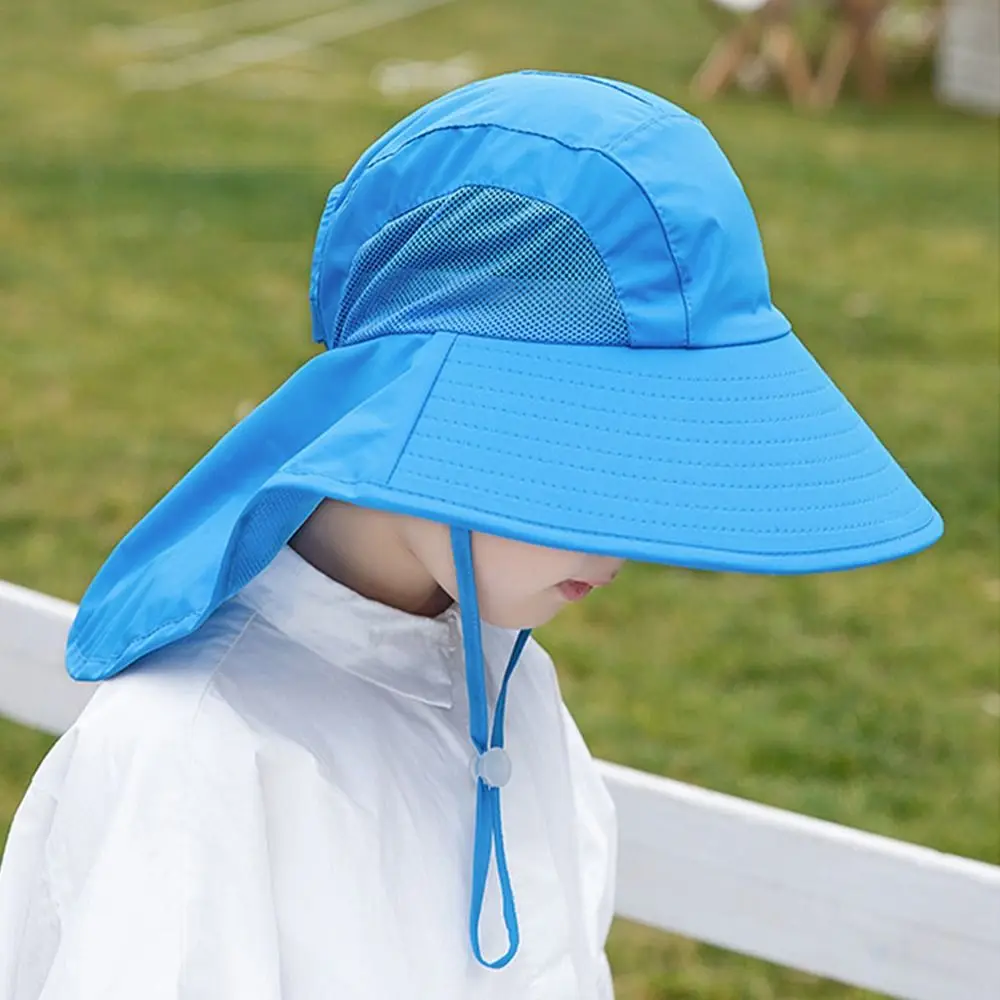 Gorra de playa con protección solar para niño y niña, sombrero de cubo de ala ancha, protección UV