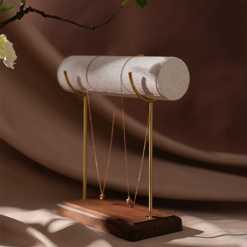 Linen Walnut and Brass Jewelry Display Stand for Bangles & Bracelets - Photography Prop & Shop Styling