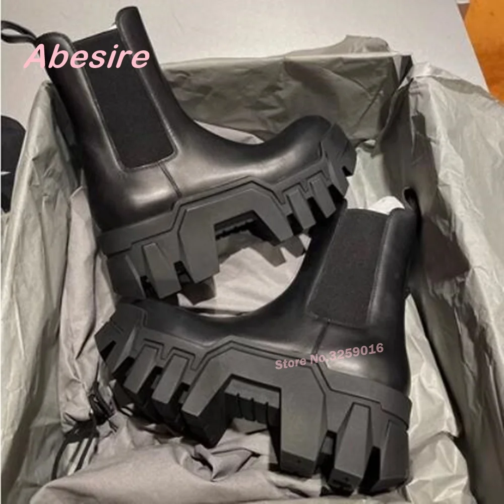 

Punk Lace Up Knight Boots Round Toe Thick Soled Height Increasing Women's Ankle Boots Winter Black Motorcycle Boots Luxury Sexy