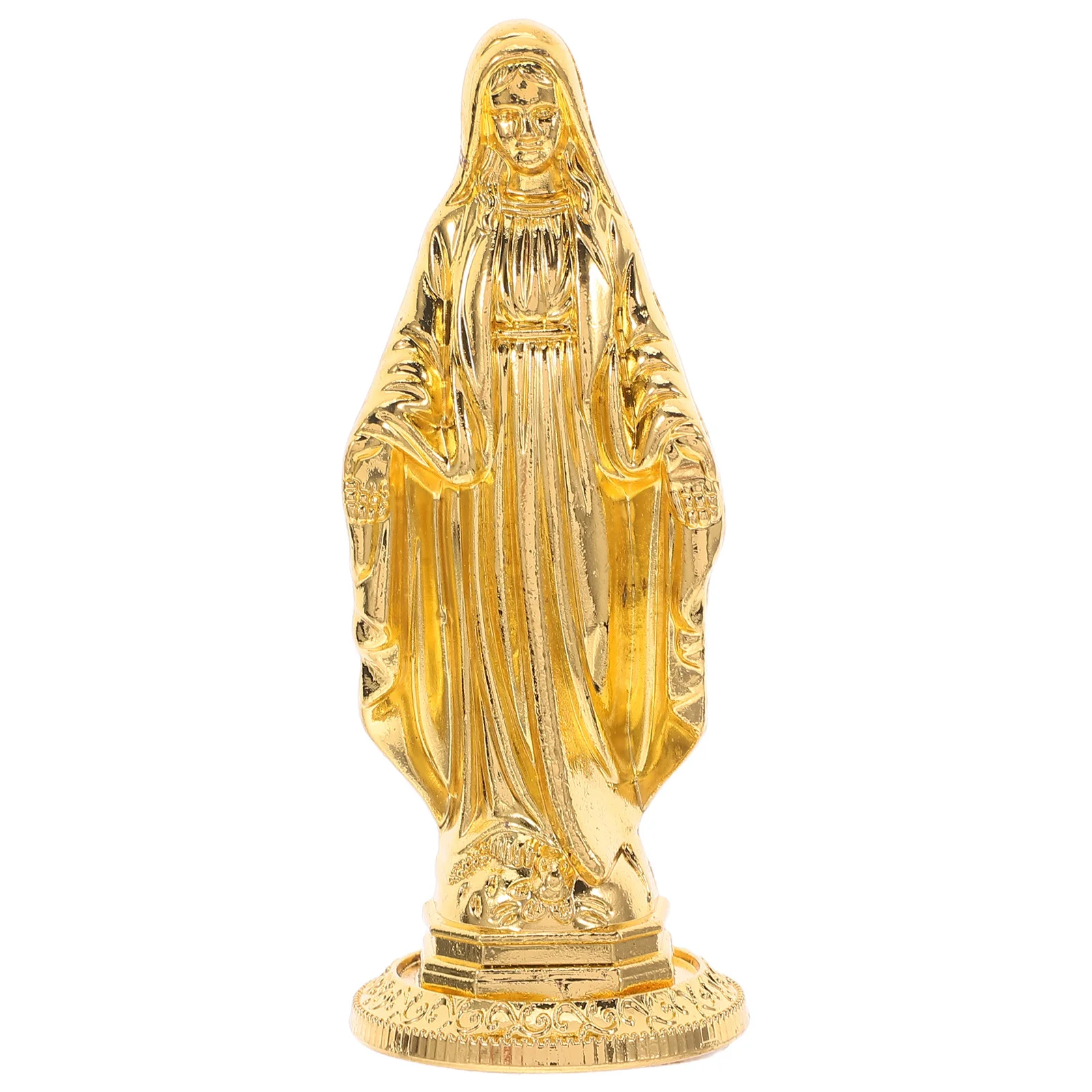 

Mini Gold Catholic Virgin Mary Statue Blessed Mother Prayer Sculpture Christmas Table Decoration Catholic Virgin Statue
