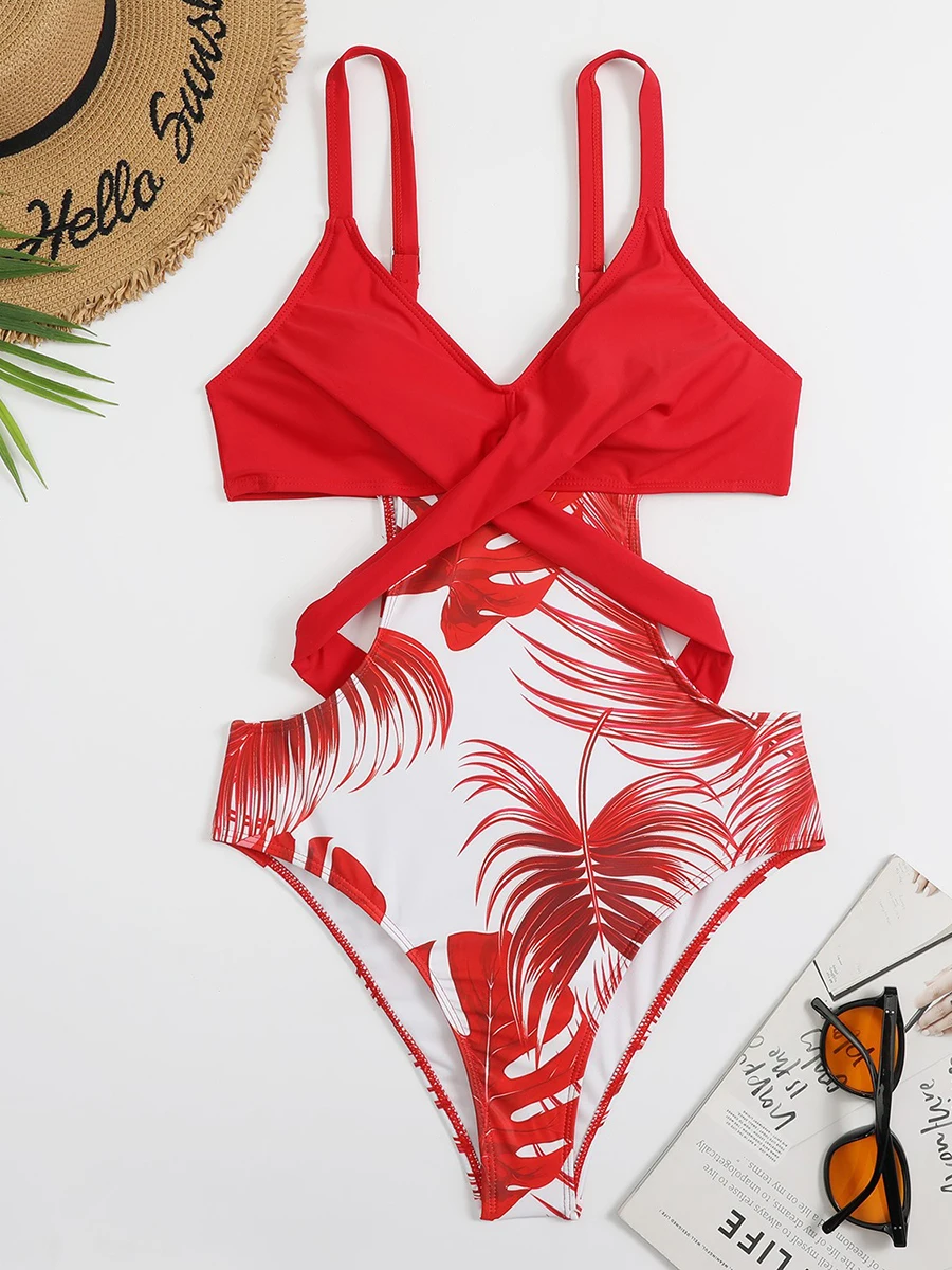 2026 Front Cross Swimsuit Women One Piece Bandage Sexy Swimwear Female Beachwear Bathers Bathing Swimming Swim Suit Bodysuit view 5