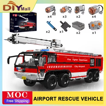Mould King 6653pcs Motorized Airport Crash Tender Building Kit RC Fire Truck Model with Technic Functions for Adults Xmas Gifts