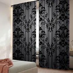 2Pcs Black Curtains Antique Victorian Style Gothic Vintage Black Floral Window Drapes Bohemian Exotic Window Curtain For Bedroom