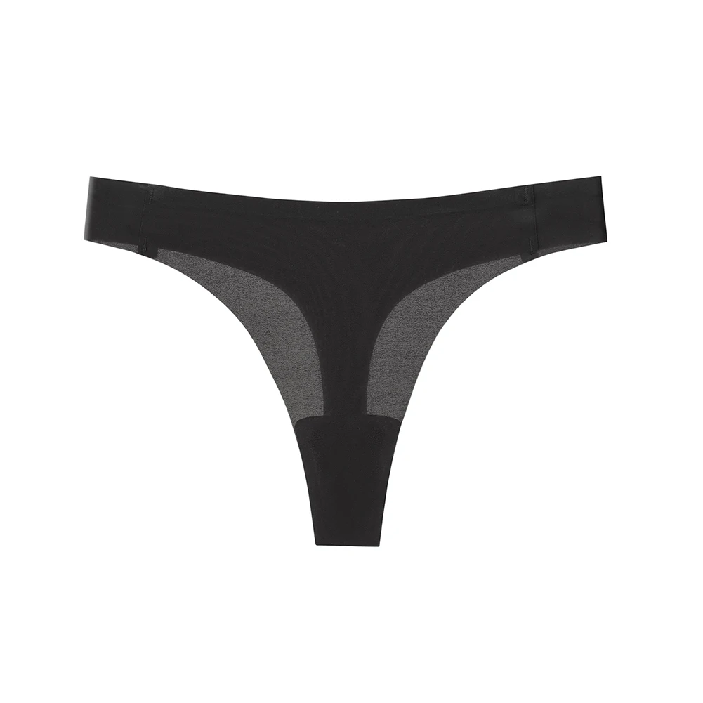 Comfortable Thong Black Ice Silk Underwear Autumn Wear Daily Use Moderate Elasticity Regular Clothing Length Daily Use